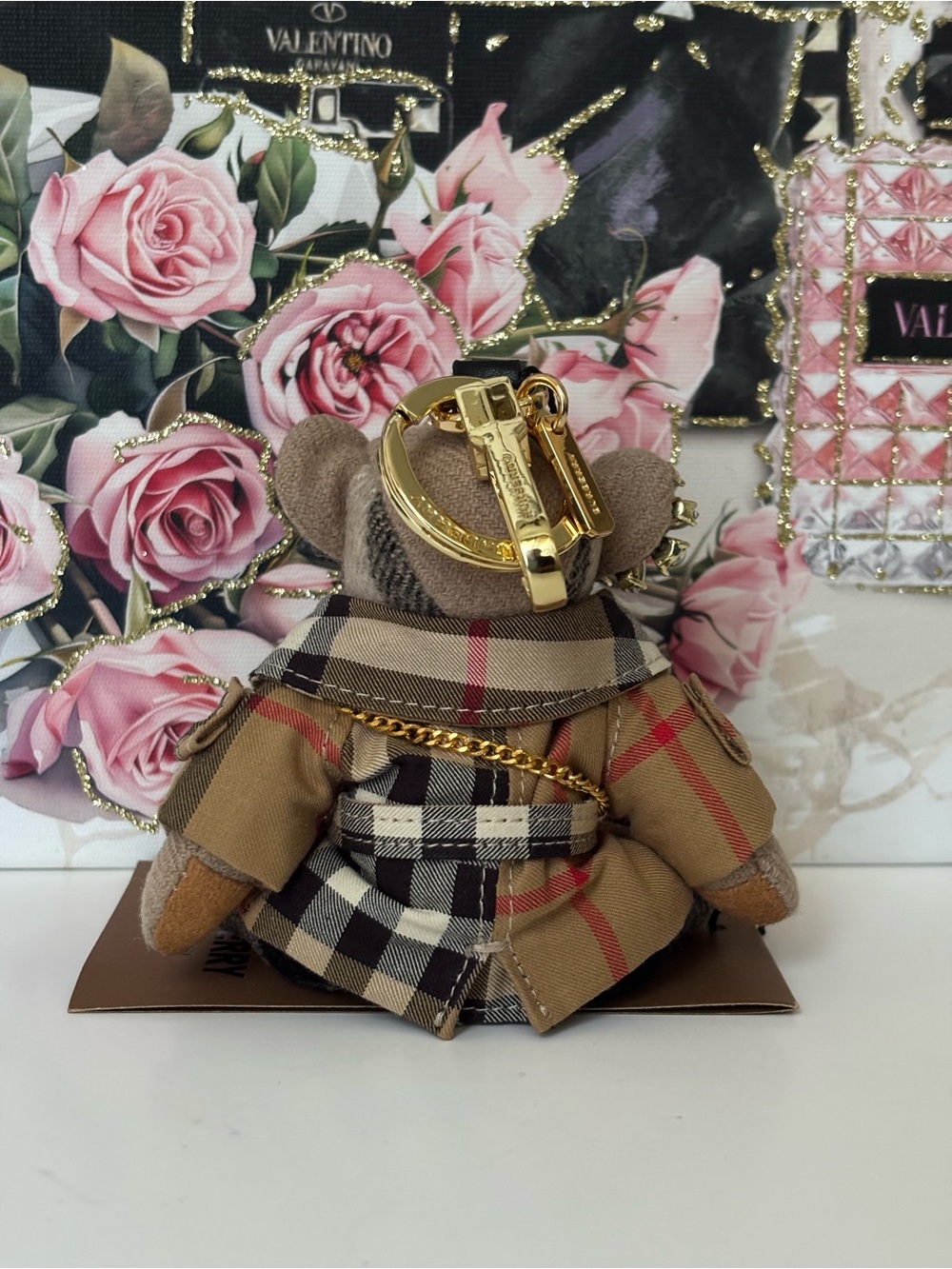 Burberry Plaid Bear Keychain with Pink and Red Mini Bag - Picture 3 of 3